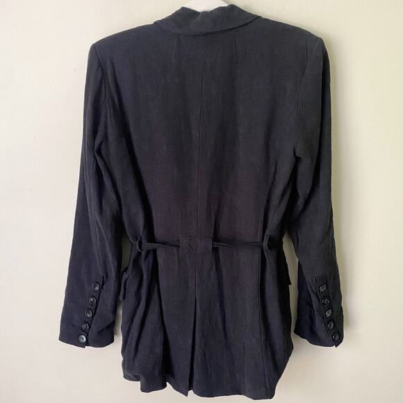 Free People | Linen Blend Belted Blazer Jacket Fall Dark Academia Black Small - Picture 3 of 6